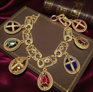 Byzantine Etruscan Chunky Royal Caged Russian Egg Charm Bracelet